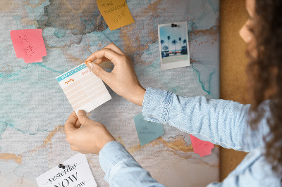 Prikbord van kurk met fijne aquarelverf in blauwe tinten