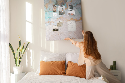 Prikbord van kurk met fijne aquarelverf in blauwe tinten