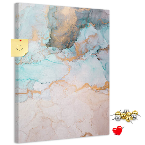 Prikbord van kurk met fijne aquarelverf in blauwe tinten