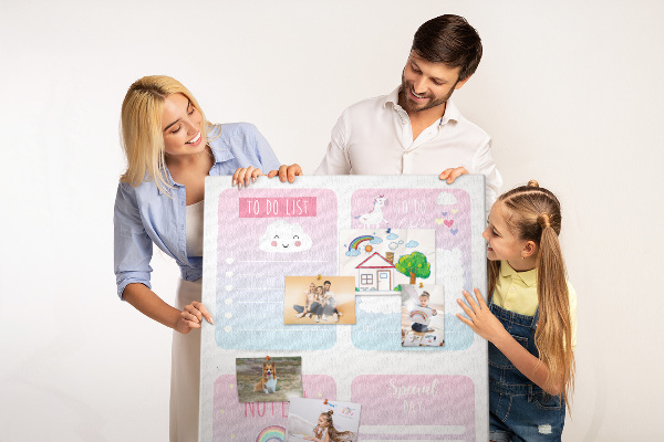 Kurken memobord kleurrijke notitieboekjes met eenhoornmotief