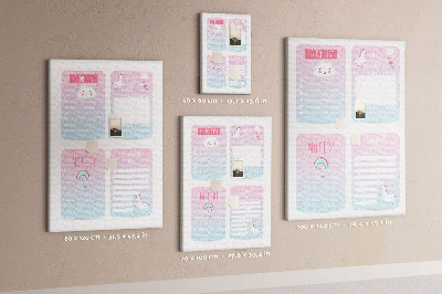 Kurken memobord kleurrijke notitieboekjes met eenhoornmotief