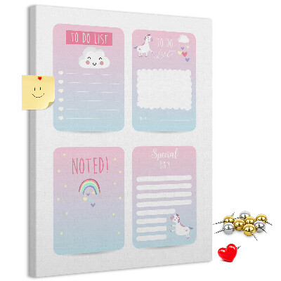 Kurken memobord kleurrijke notitieboekjes met eenhoornmotief