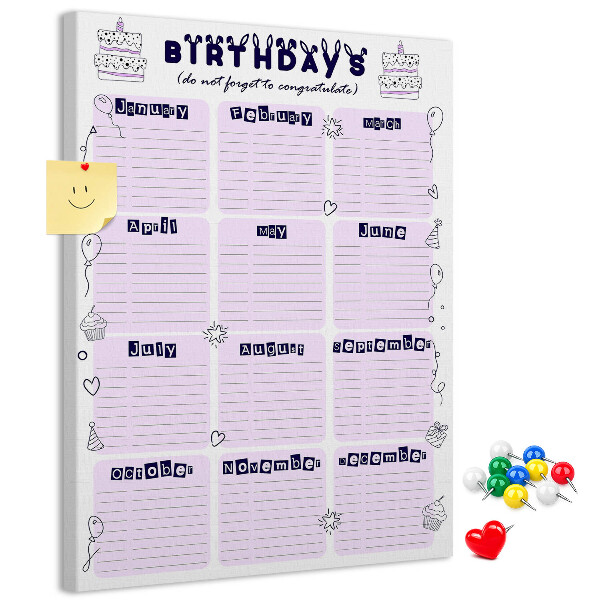 Kurken memobord verjaardagskalender met kleurrijke ballonnen