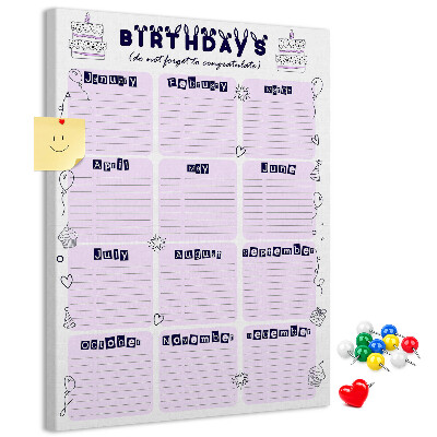 Kurken memobord verjaardagskalender met kleurrijke ballonnen