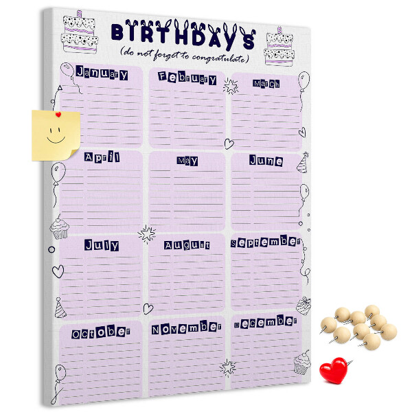 Kurken memobord verjaardagskalender met kleurrijke ballonnen