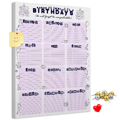 Kurken memobord verjaardagskalender met kleurrijke ballonnen
