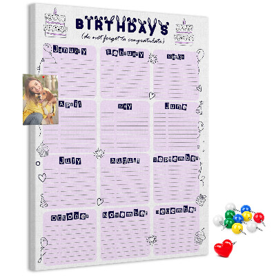 Kurken memobord verjaardagskalender met kleurrijke ballonnen