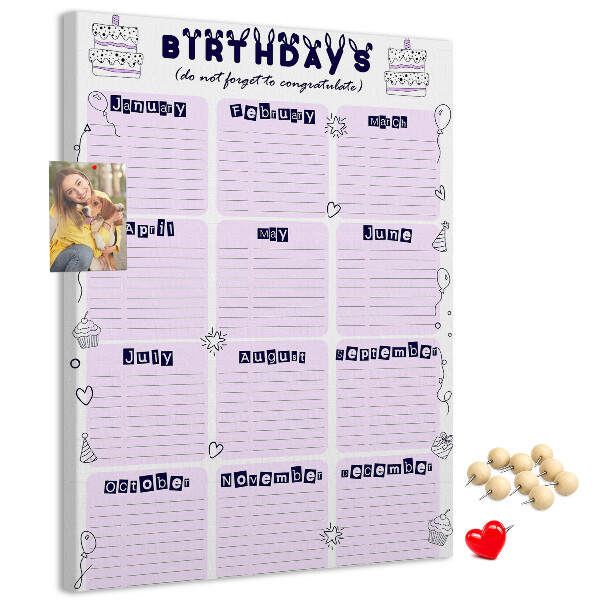 Kurken memobord verjaardagskalender met kleurrijke ballonnen