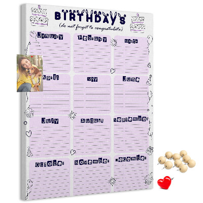 Kurken memobord verjaardagskalender met kleurrijke ballonnen