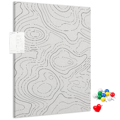 Memobord van kurk met abstracte lijnen en golven op de achtergrond