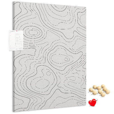 Memobord van kurk met abstracte lijnen en golven op de achtergrond