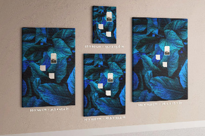 Memobord van kurk met nachtbladeren in verschillende tinten blauw