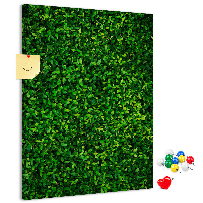 Kurk memobord met decoratieve groene bladeren