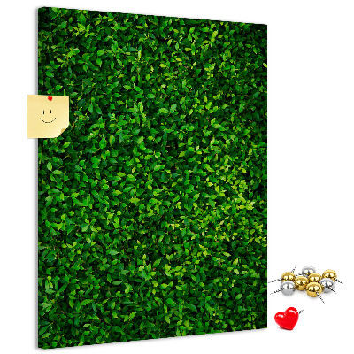 Kurk memobord met decoratieve groene bladeren
