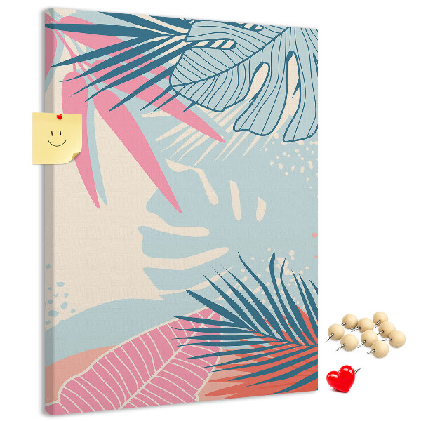 Kurken prikbord met tropisch palmbladerenpatroon