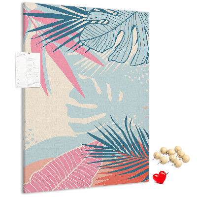 Kurken prikbord met tropisch palmbladerenpatroon