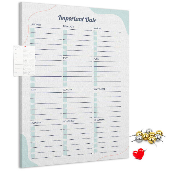 Kurk memobord maandplanner met kleurrijke accenten