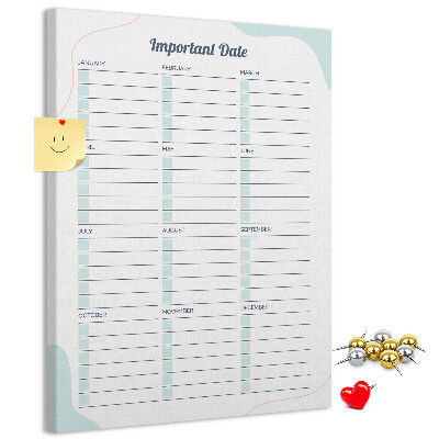 Kurk memobord maandplanner met kleurrijke accenten