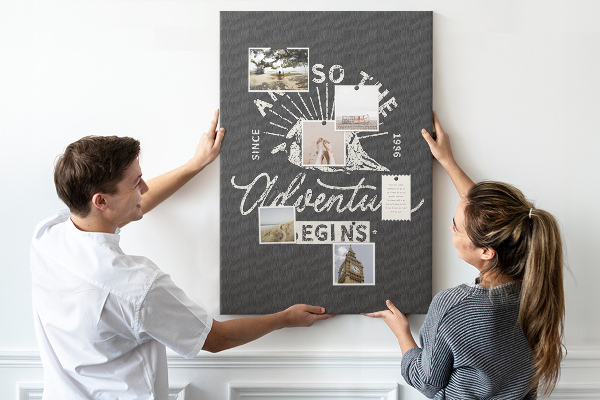 Kurken memobord met vintage bergen en avontuur thema