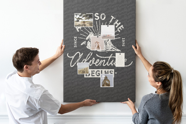 Kurken memobord met vintage bergen en avontuur thema