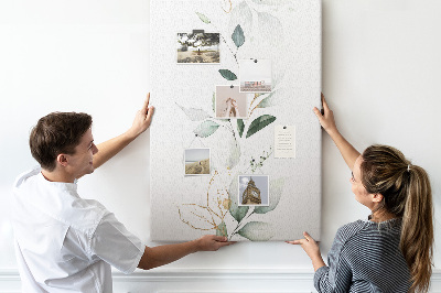 Memobord van kurk met fijne blaadjes in verschillende tinten groen