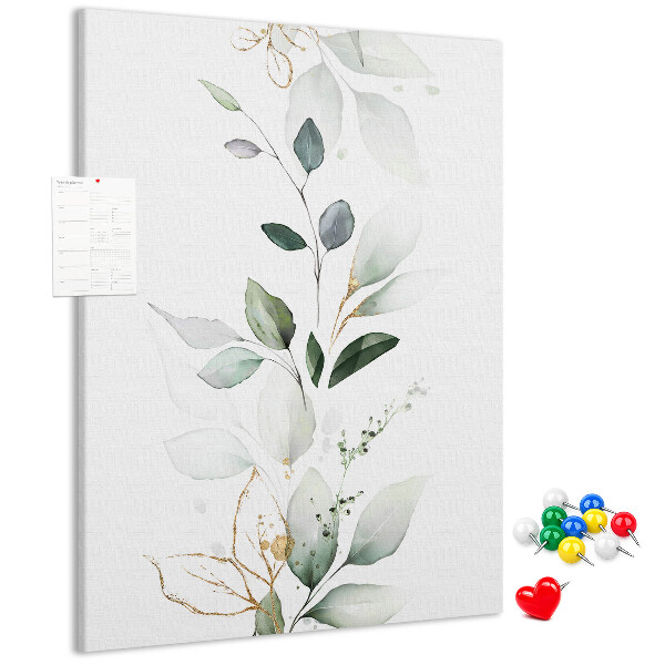 Memobord van kurk met fijne blaadjes in verschillende tinten groen