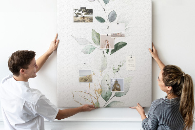 Memobord van kurk met fijne blaadjes in verschillende tinten groen