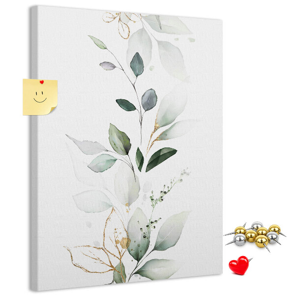 Memobord van kurk met fijne blaadjes in verschillende tinten groen