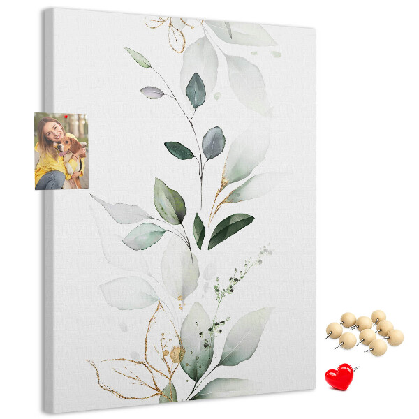 Memobord van kurk met fijne blaadjes in verschillende tinten groen