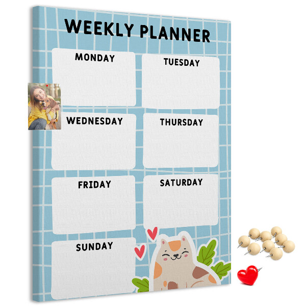 Kurken memobord weekplanner met een schattige kat