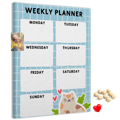 Kurken memobord weekplanner met een schattige kat