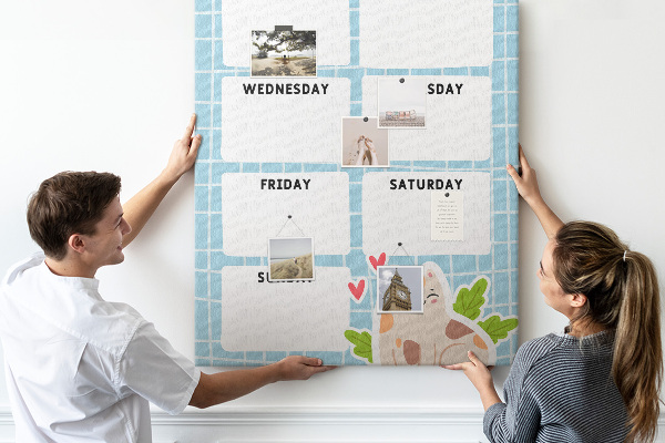 Kurken memobord weekplanner met een schattige kat