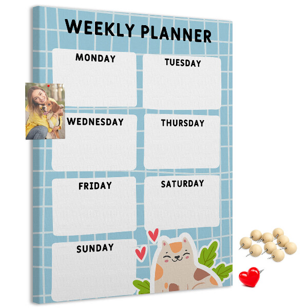 Kurken memobord weekplanner met een schattige kat