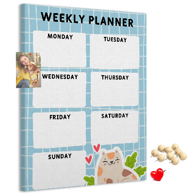 Kurken memobord weekplanner met een schattige kat