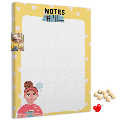 Kurken memobord notitieboekje met hartjes en een kopje