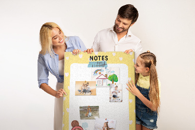 Kurken memobord notitieboekje met hartjes en een kopje