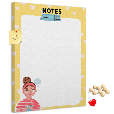 Kurken memobord notitieboekje met hartjes en een kopje