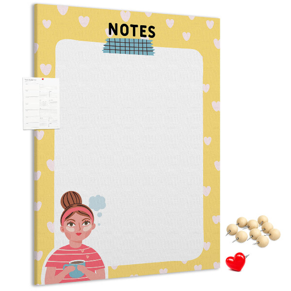 Kurken memobord notitieboekje met hartjes en een kopje