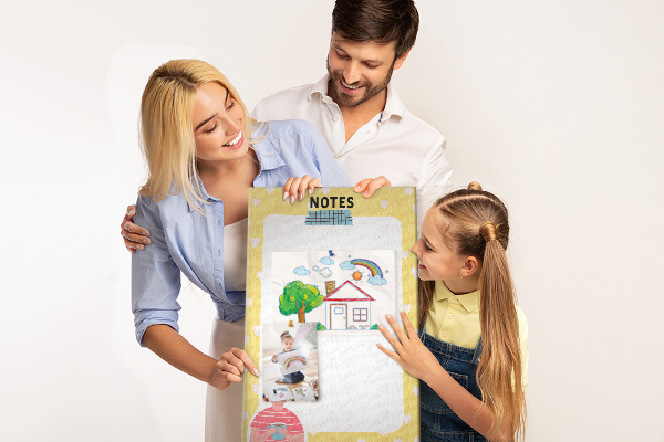 Kurken memobord notitieboekje met hartjes en een kopje