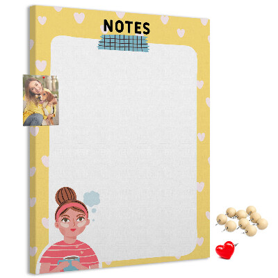 Kurken memobord notitieboekje met hartjes en een kopje