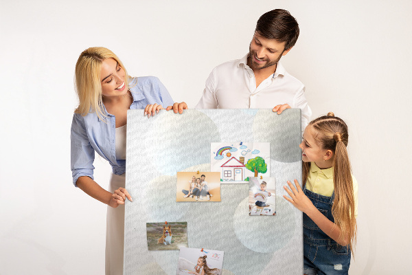 Memobord van kurk met print van abstracte witte bollen