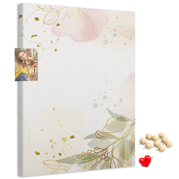 Kurk prikbord met fijne blaadjes op een pastelkleurige achtergrond