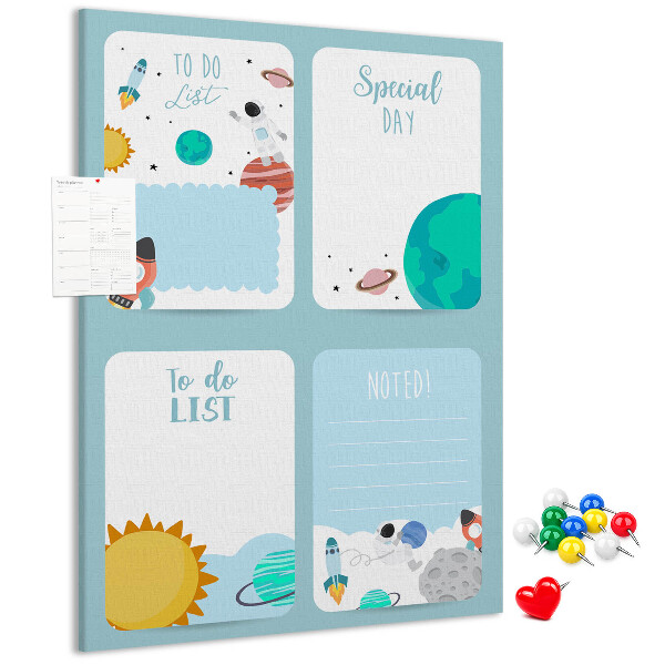 Prikbord van kurk met kosmisch planetair motief