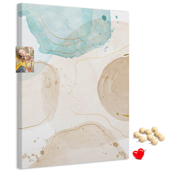 Memobord van kurk met abstracte vormen in delicate kleuren