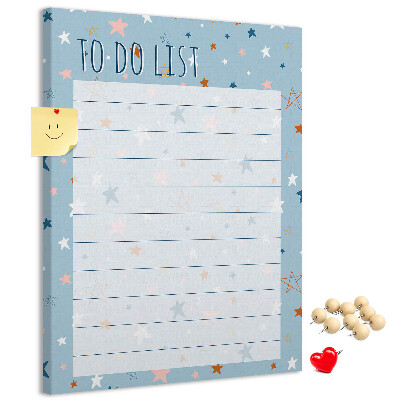 Kurken prikbord met sterrenthema voor takenlijsten