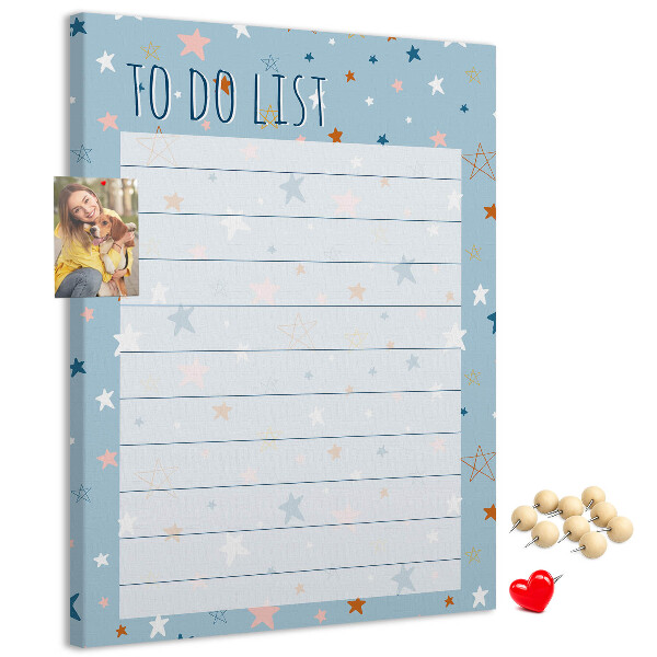 Kurken prikbord met sterrenthema voor takenlijsten