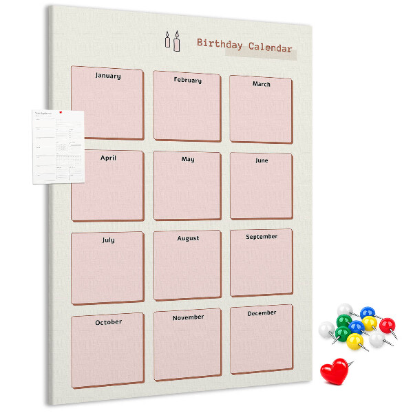 Prikbord van kurk verjaardagskalender met ruimte voor notities