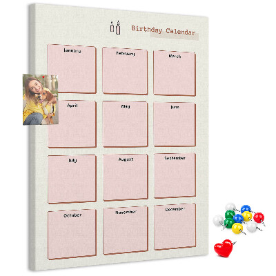 Prikbord van kurk verjaardagskalender met ruimte voor notities