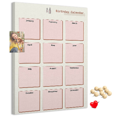 Prikbord van kurk verjaardagskalender met ruimte voor notities