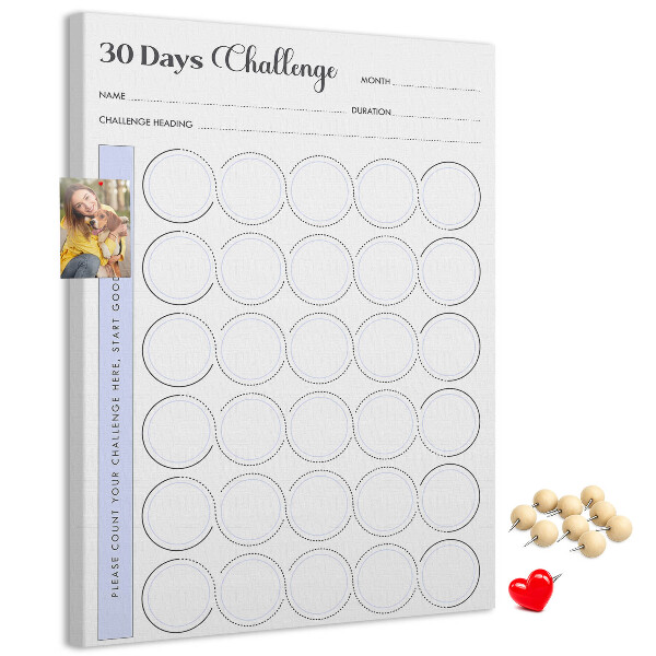 Kurken prikbord 30-dagen challenge met ruimte voor notities